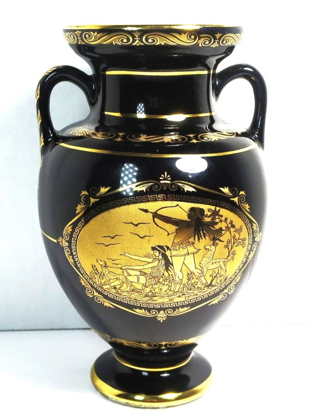 Adis Hand Made Greece 24K Gold Greek Mythology Twin Handle Vase